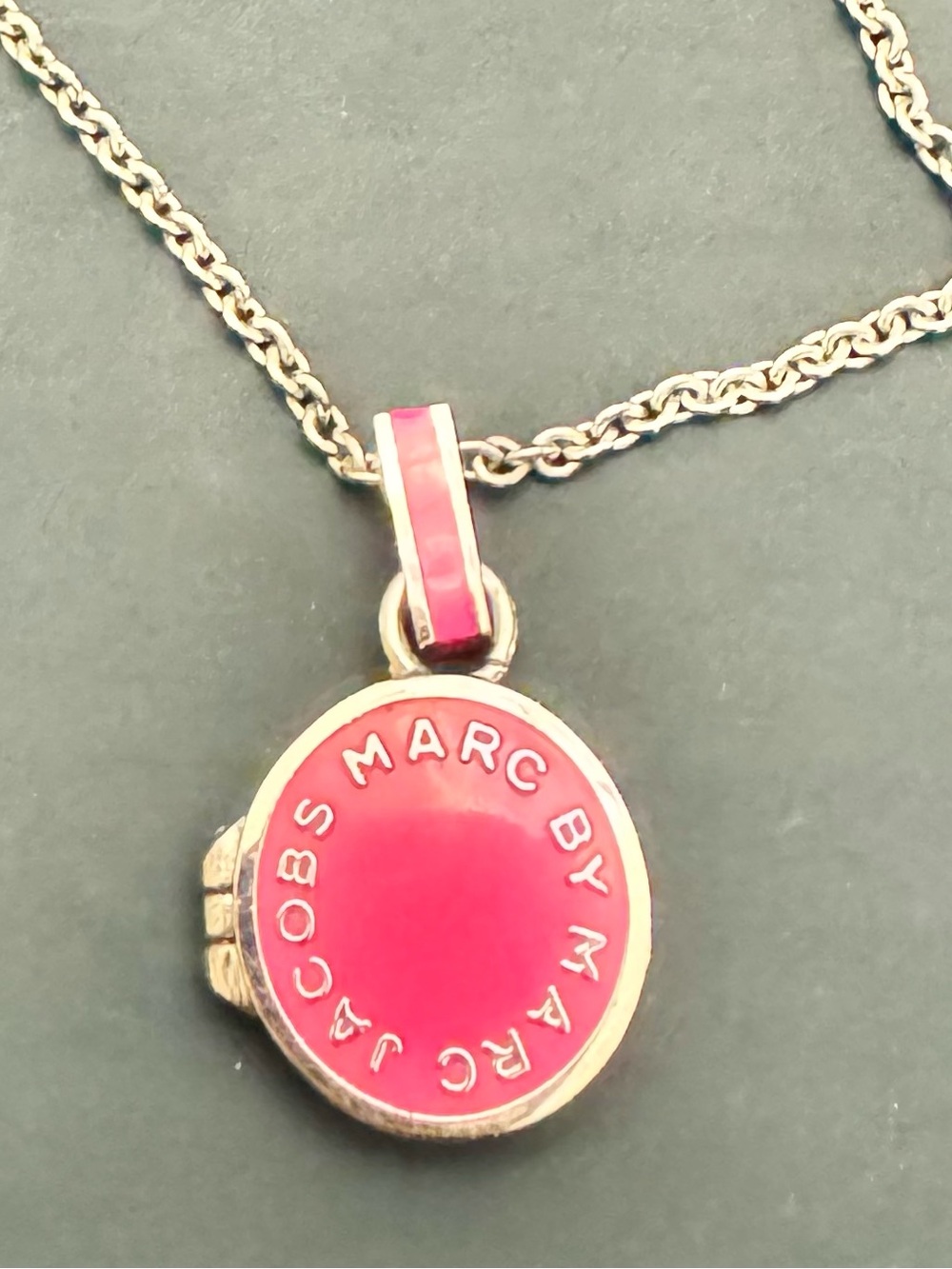 Marc by Marc Jacobs Silver Tone Necklace with Pink Enamel Pendant